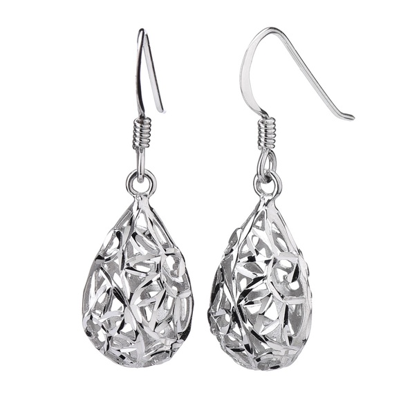 Sterling Silver Pear Shape Filigree Drop Earrings and Pendant Necklace Set - Picture 5 of 7